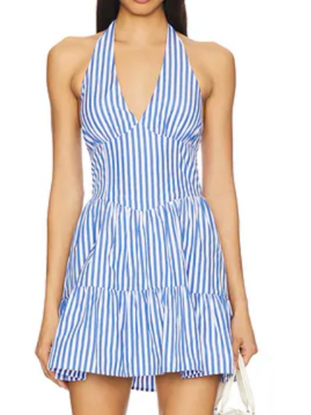 Blue and White Striped Halter Mini Dress
